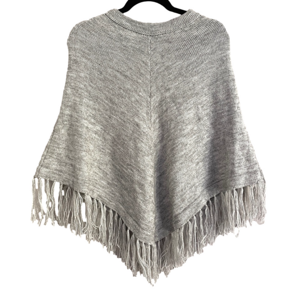 Gray Fringed Alpaca Sweater Poncho - Small, from Peru 🇵🇪 - Picture 2 of 11